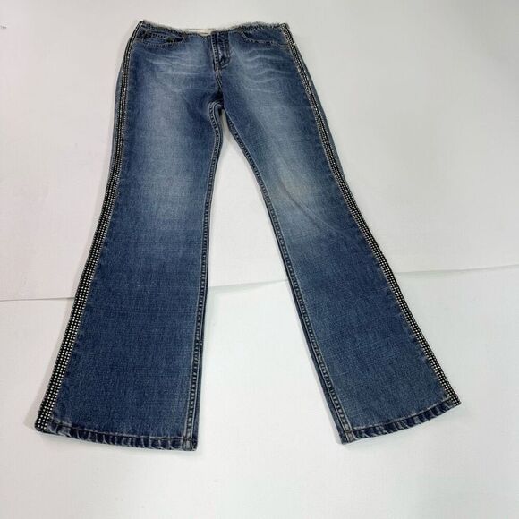 VTG Express Jeans Womens 6 Flare Y2K Low Rise Rhinestone Glam Streetwear - Picture 1 of 9